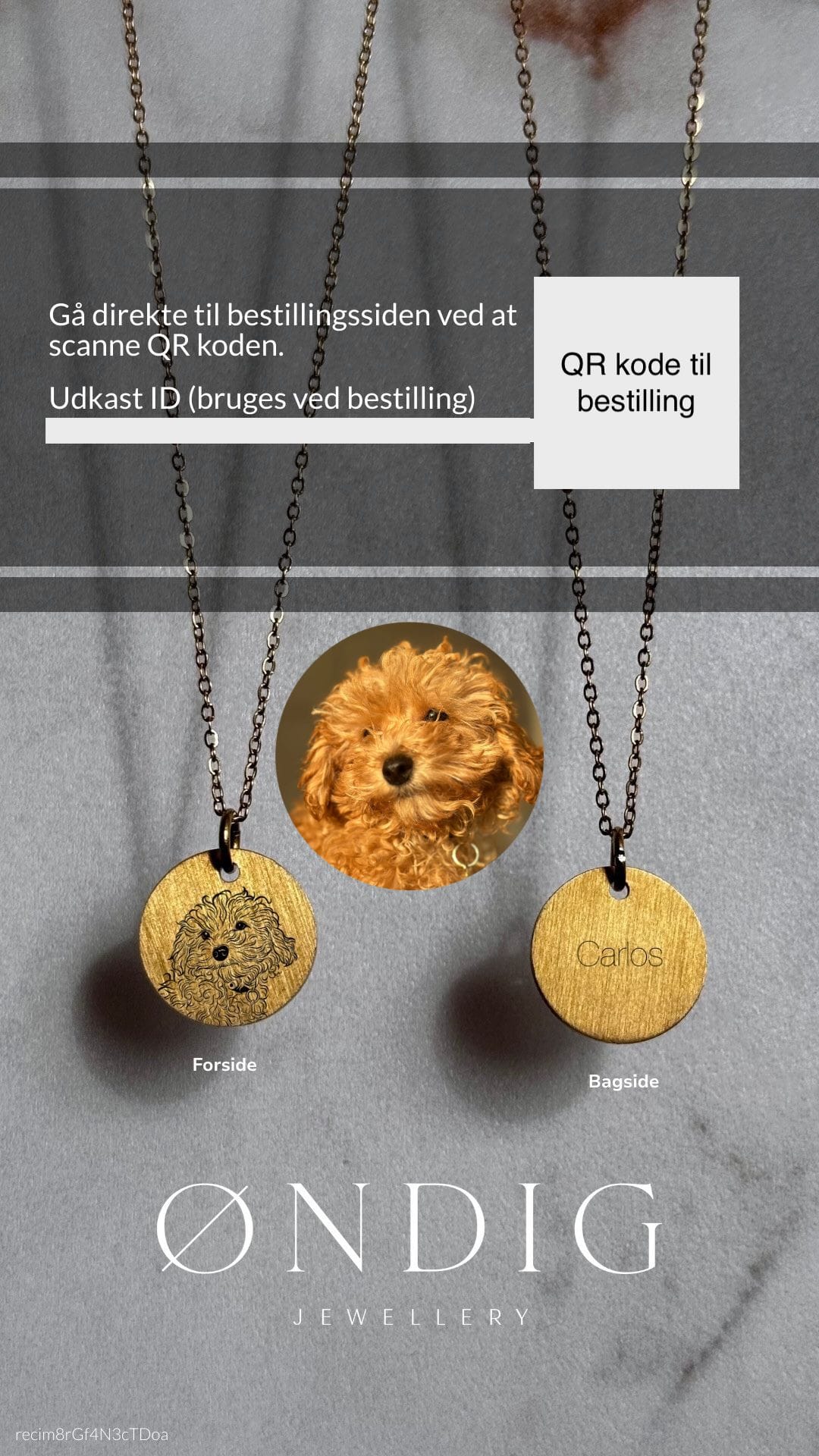 Eksempel på et udkast af et smykke med forside og bagside