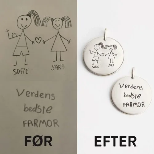 Halskæde med dit barns børnetegning indgraveret