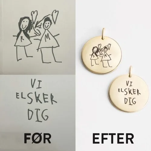 Halskæde med dit barns børnetegning indgraveret