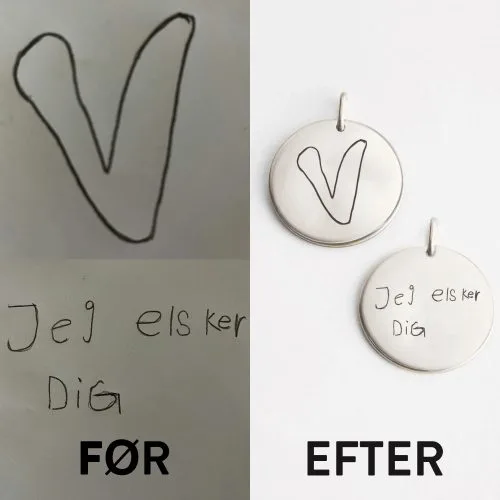 Halskæde med dit barns børnetegning indgraveret
