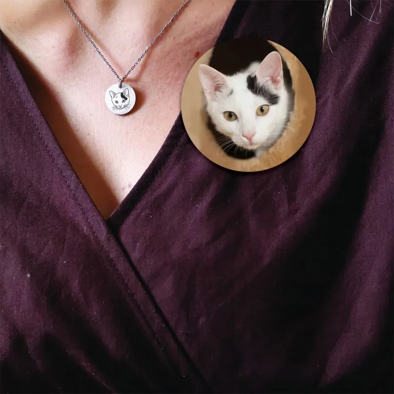 Din kats ansigts i håndtegnet lineart på halskæde - Personligt Smykke fra Øndig Jewellery. Forevig din kat med personligt smykke