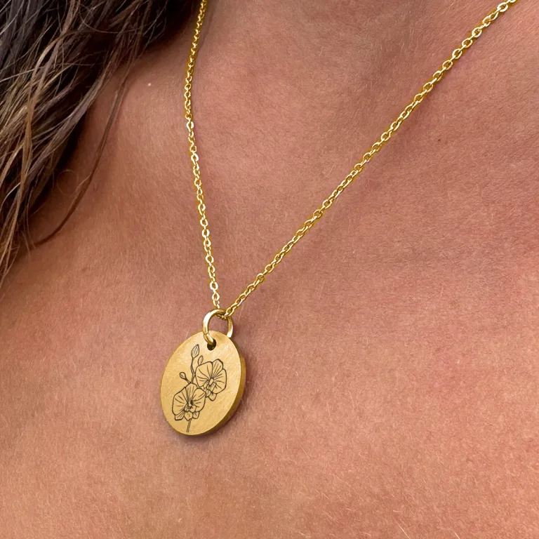 Orkidé Line Art - Personligt Smykke fra Øndig Jewellery. Personlig gave der symboliserer minder
