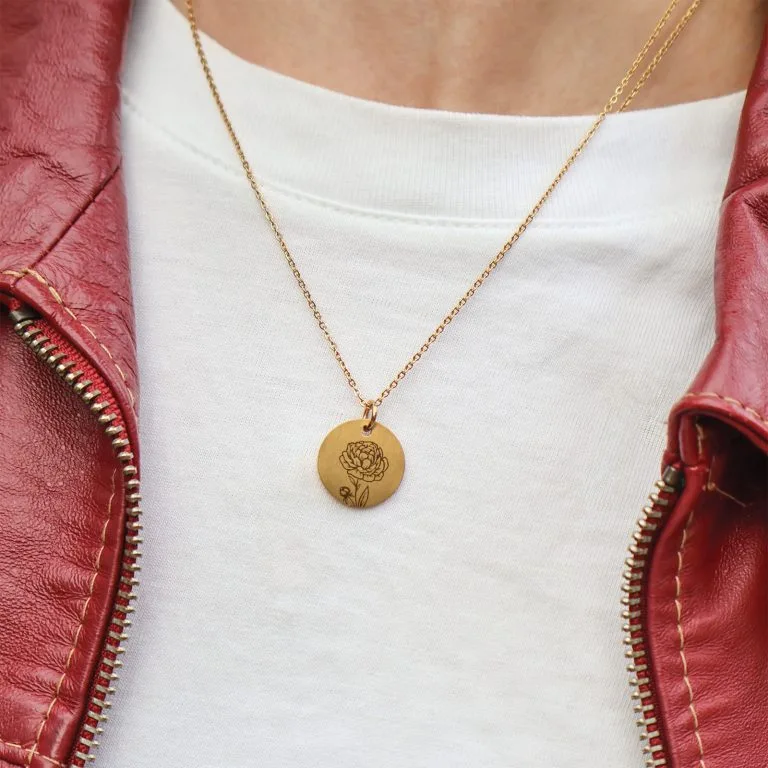 Pæon Line Art - Personligt Smykke fra Øndig Jewellery. Perfekt gave med personlig bagside