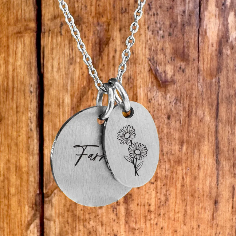 Gerbera på superellipse halskæde - Personligt Smykke fra Øndig Jewellery. Gerbera-halskæde med personlig gravering