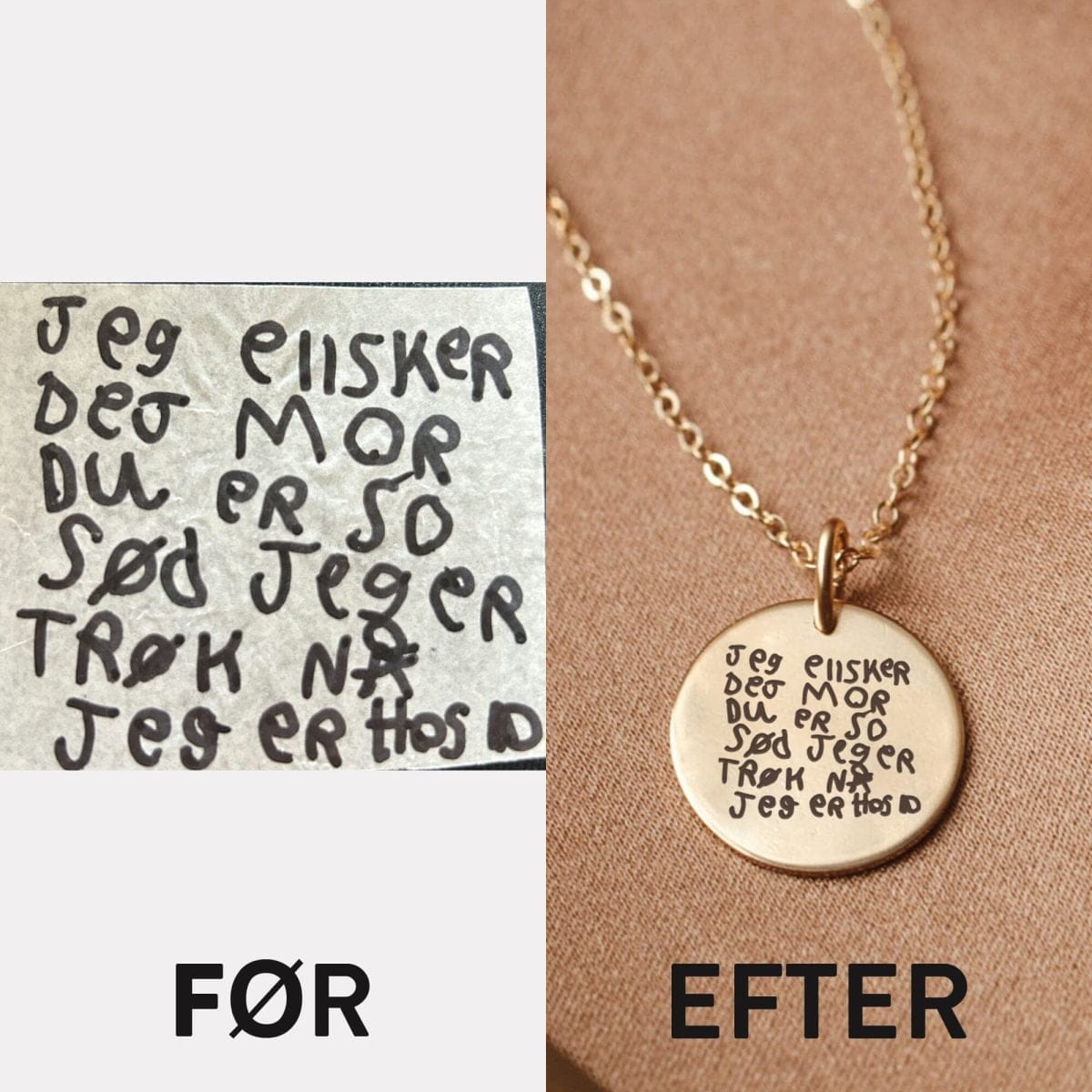 oendig-3908-a-jpg Håndskrevet besked på rundt vedhæng - Personligt Smykke fra Øndig Jewellery. Upload et billede af en håndskrevet besked og få indgraveret en nøjagtig gengivelse på denne smukke halskæde. Et minde frosset i tiden.