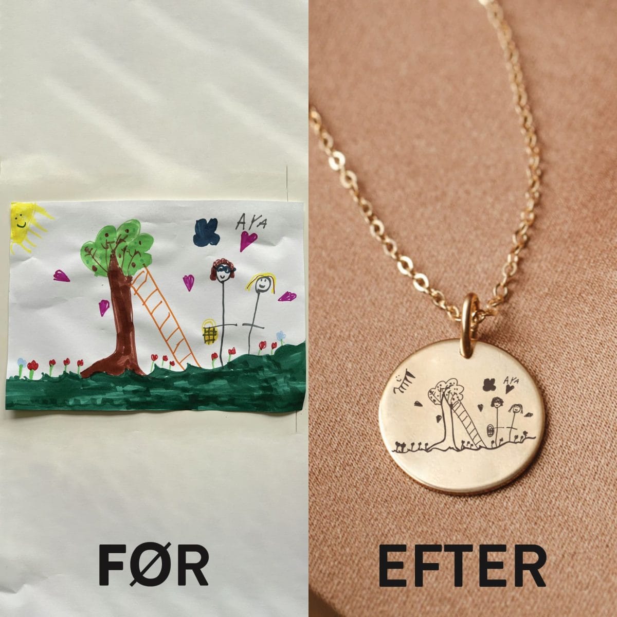 oendig-4019-a-jpg Halskæde med dit barns børnetegning indgraveret - Personligt Smykke fra Øndig Jewellery. Upload et billede af dit barns egen tegning og få indgraveret en nøjagtig gengivelse.