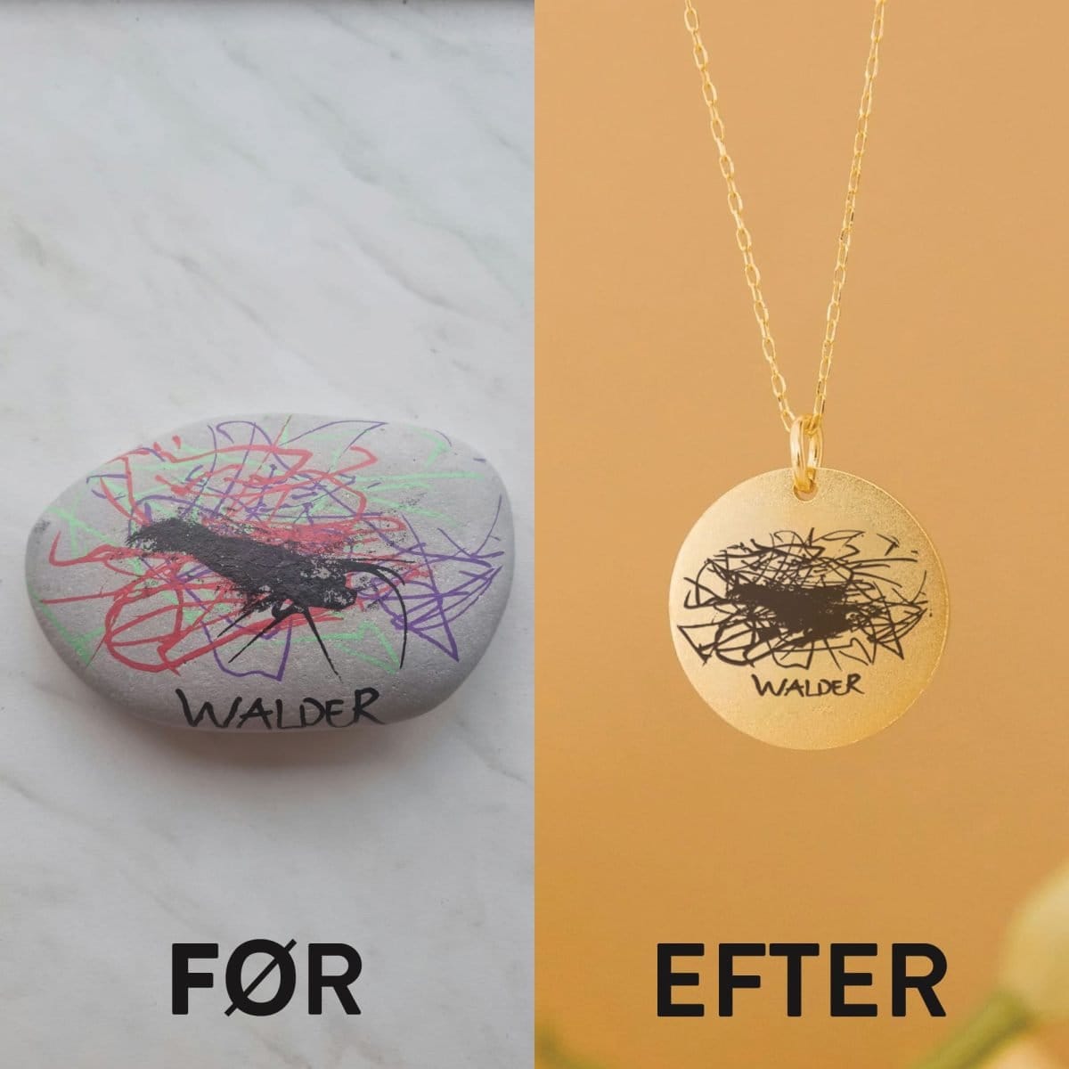 oendig-4166-a-jpg Halskæde med dit barns børnetegning indgraveret - Personligt Smykke fra Øndig Jewellery. Upload et billede af dit barns egen tegning og få indgraveret en nøjagtig gengivelse.