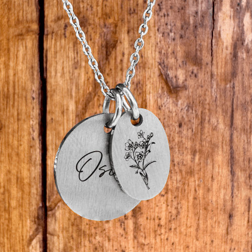 For-glem-mig-ej på superellipse halskæde - Personligt Smykke fra Øndig Jewellery. For-glem-mig-ej mindehalskæde med gravering