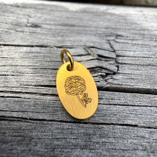 Ranunkel Line Art på superellipse halskæde - Personligt Smykke fra Øndig Jewellery. Ranunkel line art med personlig gravering